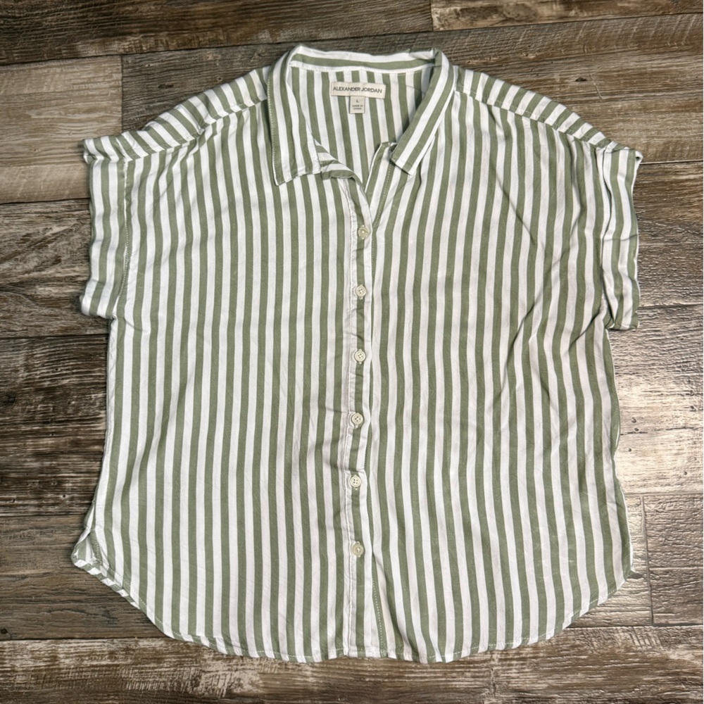 Striped Olive and White Blouse